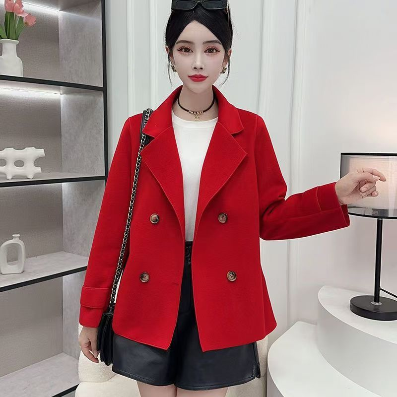 Wool Coat Peacoat - เสื้อโค้ทขนสัตว์สีดำสำหรับฤดูใบไม้ร่วงและฤดูหนาว แฟชั่นผู้หญิงระดับไฮเอนด์ ดีไซน์หรูหรา เนื้อผ้าหนา แจ็คเก็ตขนสัตว์แบบกระดุมสองแถว