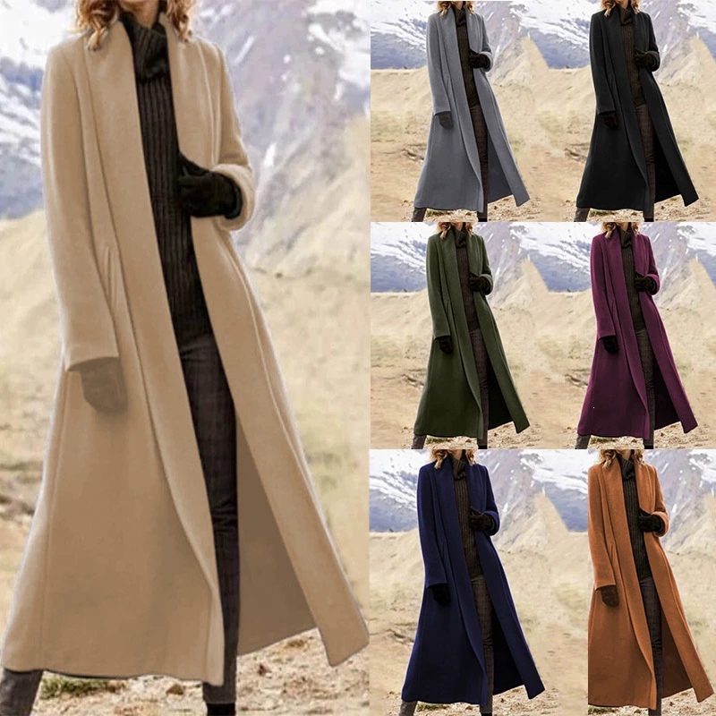 Wool Coat Peacoat - เสื้อโค้ทขนสัตว์ทรงยาวพิเศษสำหรับผู้หญิงไซส์ใหญ่, เสื้อคลุมทรงหลวมสไตล์ลำลองผสมขนสัตว์