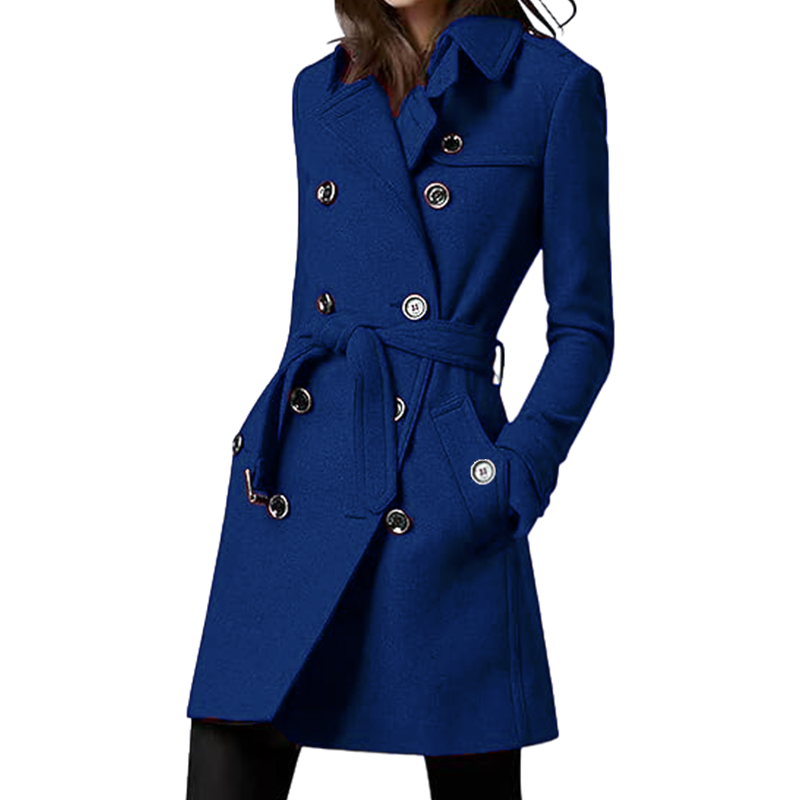 Wool Coat Peacoat - ผู้หญิง Trench Coat ผ้าขนสัตว์ผสม Double Breasted