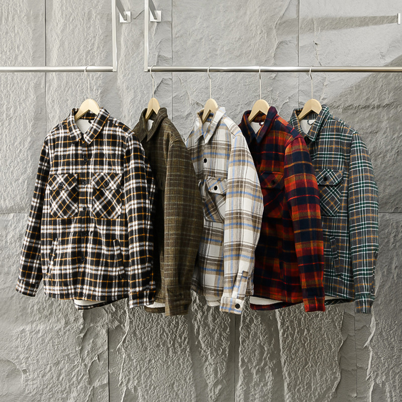 Flannel Shirt Lined - เสื้อเชิ้ตผู้ชายลายสก็อตผ้าฟลานเนลบุขนหนานุ่มสำหรับฤดูใบไม้ร่วงและฤดูหนาว เสื้อคลุมลำลองแบบหนา ใส่ได้กับทุกชุด แขนยาว คอปก แบบเปิด
