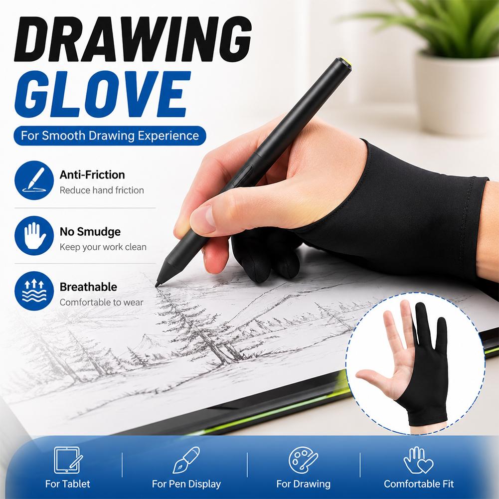 Touch Screen Gloves - ถุงมือวาดภาพ ถุงมือศิลปินแบบป้องกันหน้าจอสัมผัส ถุงมือป้องกันการเปื้อนแบบยืดหยุ่นระบายอากาศได้ ใช้ได้กับแท็บเล็ตกราฟิกสำหรับวาดภาพดิจิตอล
