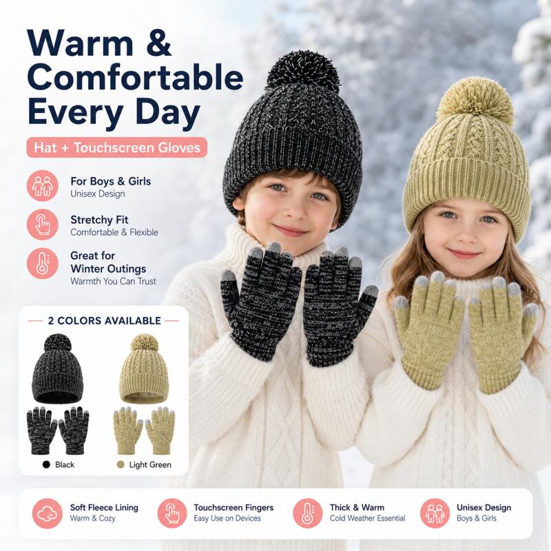ชุดหมวกไหมพรมเด็กฤดูหนาวพร้อมถ - Touch Screen Gloves บทวิจารณ์และราคา