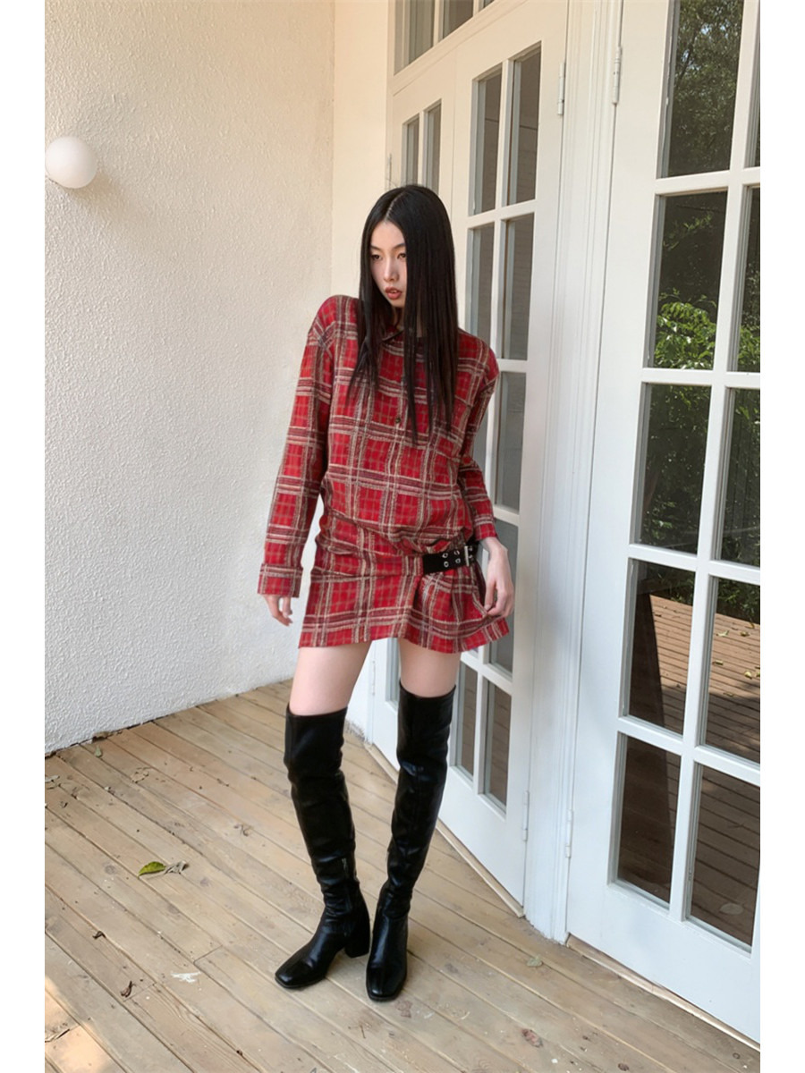 เดรสเชิ้ตผ้าสักหลาดลายสก็อตสไต - Flannel Shirt Lined บทวิจารณ์และราคา