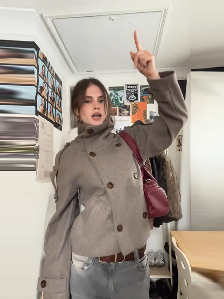 เสื้อแจ็คเก็ตผู้หญิงสีน้ำตาลคอ - Wool Coat Peacoat บทวิจารณ์และราคา