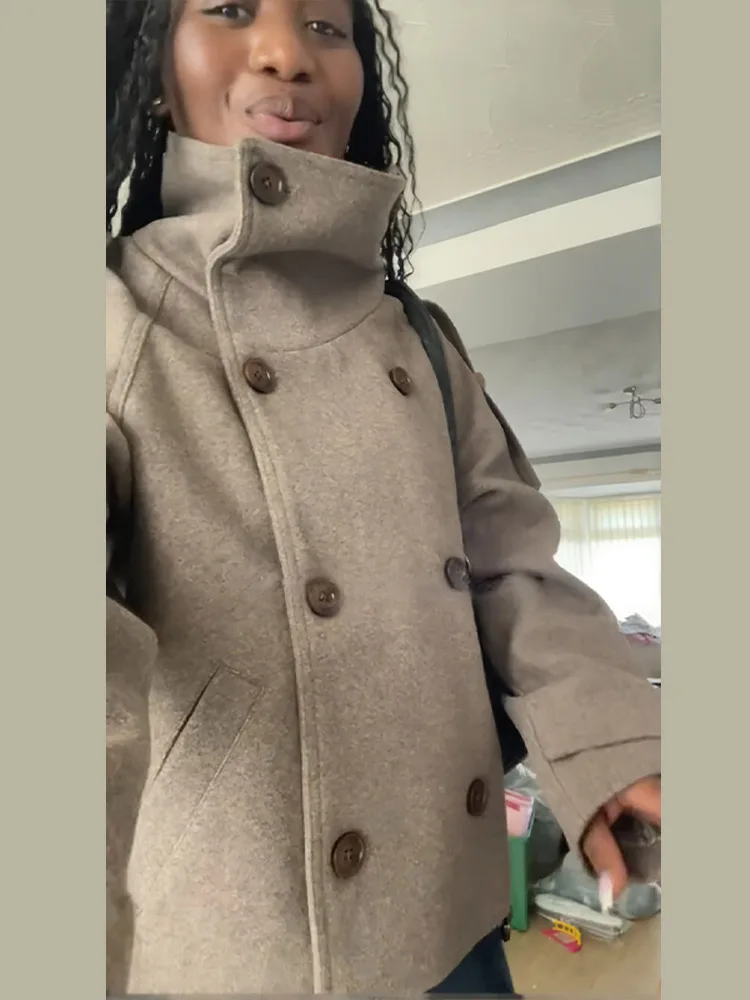 เสื้อแจ็คเก็ตผู้หญิงสีน้ำตาลคอ - Wool Coat Peacoat บทวิจารณ์และราคา