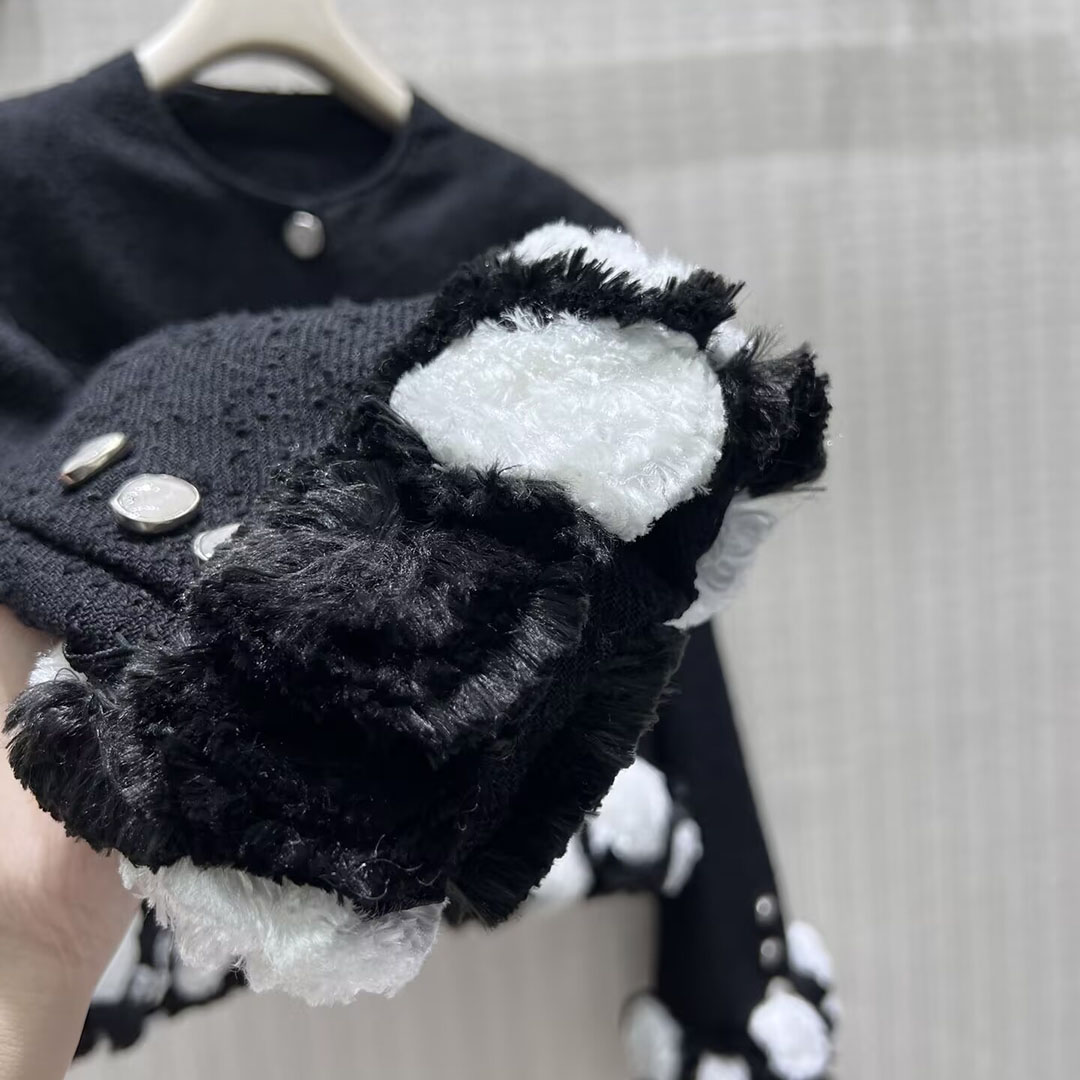 เสื้อโค้ททวีดลายดอกไม้สีดำขาวต - Wool Coat Peacoat บทวิจารณ์และราคา
