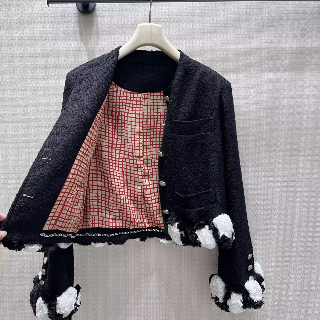 เสื้อโค้ททวีดลายดอกไม้สีดำขาวต - Wool Coat Peacoat บทวิจารณ์และราคา