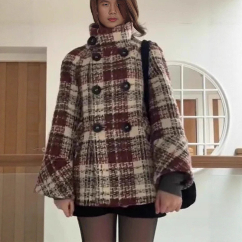 เสื้อโค้ทลายตารางแบบคอเต่า แขน - Wool Coat Peacoat บทวิจารณ์และราคา