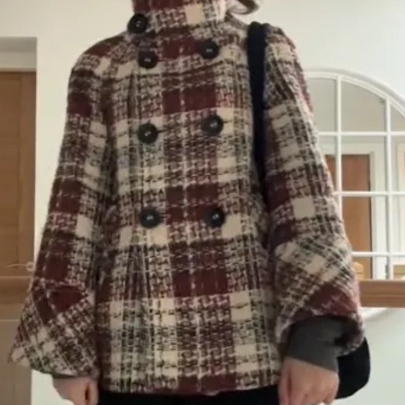 เสื้อโค้ทลายตารางแบบคอเต่า แขน - Wool Coat Peacoat บทวิจารณ์และราคา